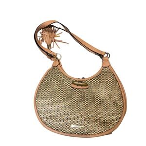 simply noelle Woven Rattan Straw Vegan Leather Bag Tote Purse